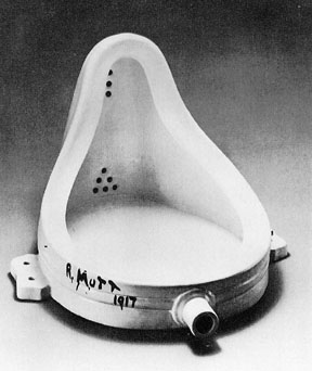Duchamp, The Fountain (facsimile), the "original" from 1917 was rejected