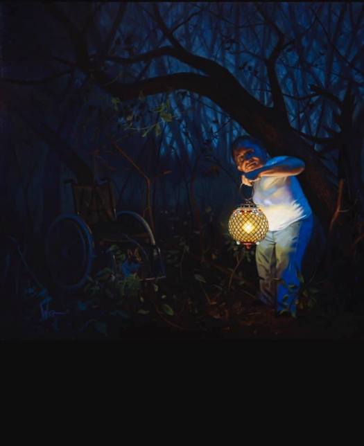 Jon Wos, "Lighting The Darkness" Oil on Canvas 50.5" x 46"