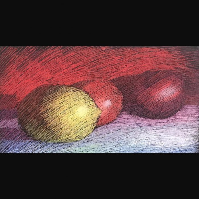 Three Fruits, pastel on dark paper, 13x19"