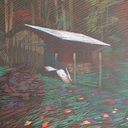 newberry-melissas-wood-shed-pastel-on-dark-paper-pc