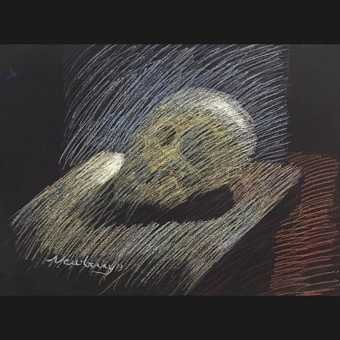 Skull Sketch, pastel on dark paper, 19x25"