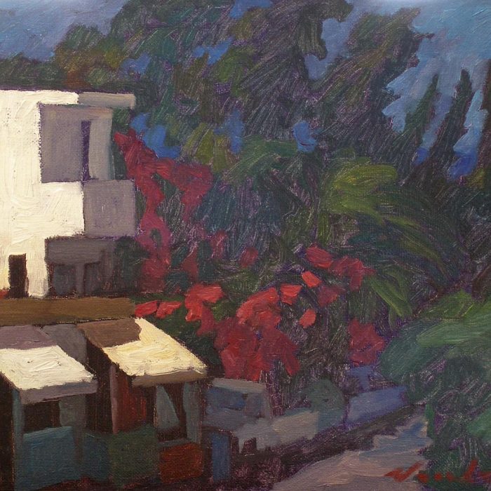 Newberry, Rhodes Taverna, 2008, oil on panel, 9x12"