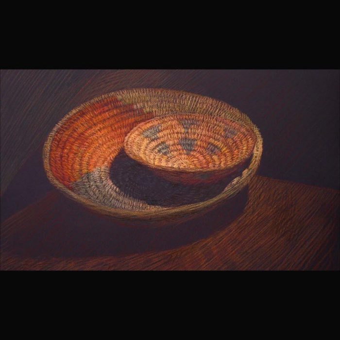 Newberry, Woven Baskets, pastel on dark paper,