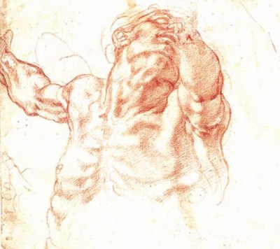 Michelangelo, Study of Haman for the Sistine Chapel, 1511, red chalk.
