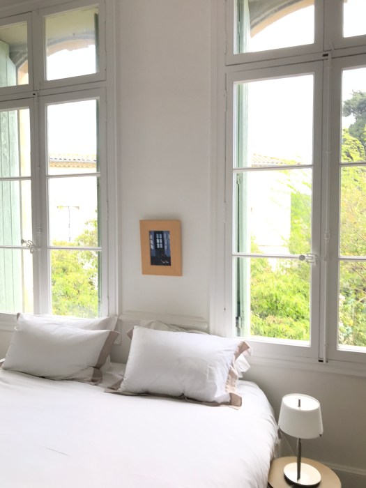 My painting curtains in the guest bedroom in Beziers