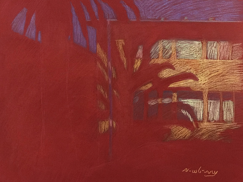 Newberry, Red Palm in Santa Monica, pastel