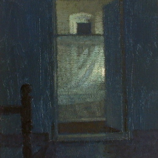 Newberry, Rhodes Bedroom, 1997, acrylic on panel, 10x8"