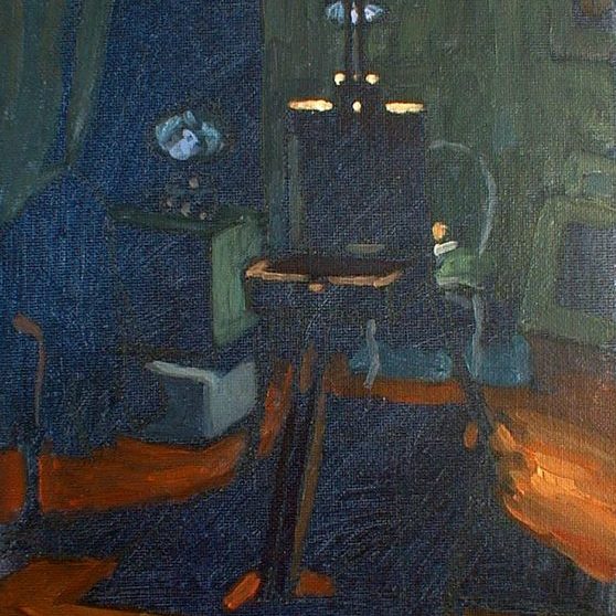 Newberry, Easel by Night, 2004, acrylic on panel, 12x9"