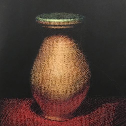 Newberry, Ceramic Vase with a Green Lip, pastel, 24x18"