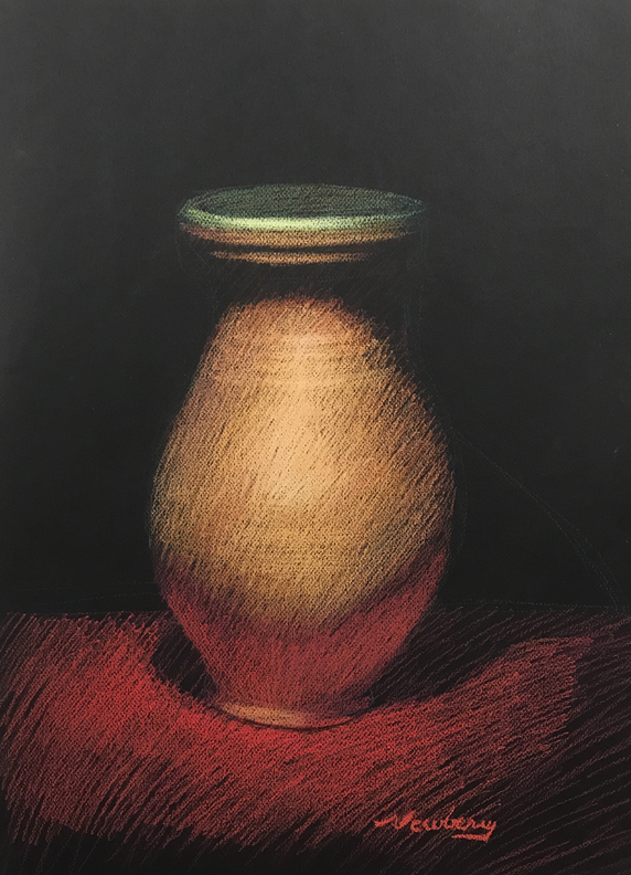 Newberry, Ceramic Vase with a Green Lip, pastel, 24x18"