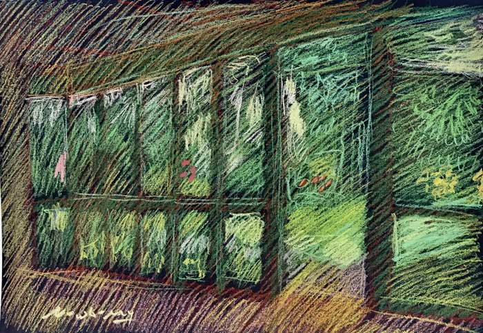 Newberry, Christmas in Florida, 12/22/2019, pastel on blue sanded paper, 15x20”