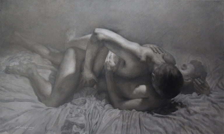 Newberry, Arabesque Male Couple, oil on linen, 36x60"
