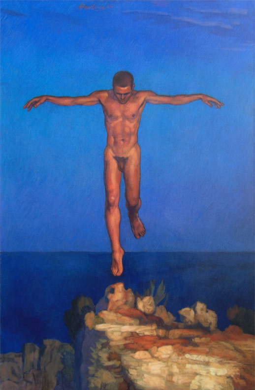 Newberry, Icarus Landing, 2000, acrylic on linen, 55x36"