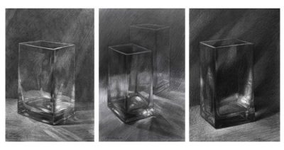 Newberry, Triptych Vases, charcoal on Rives BFK, 3 19x12"