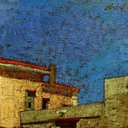 Newberry, Rhodes Bedroom View, 1998, acrylic on panel, 9x12"