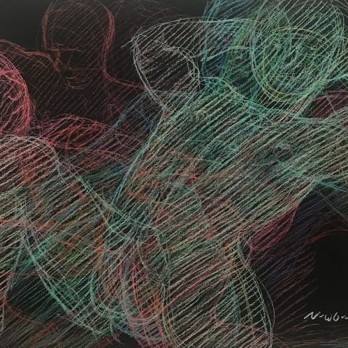 Newberry, pastel of my echo series, pastel overlap drawings on black paper