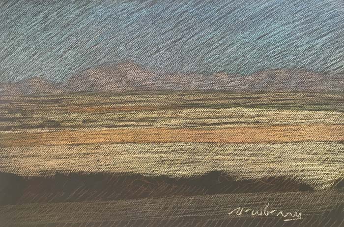 Newberry, Texas Fields in Gold, Mauve, and Dusty Blue. Pastel