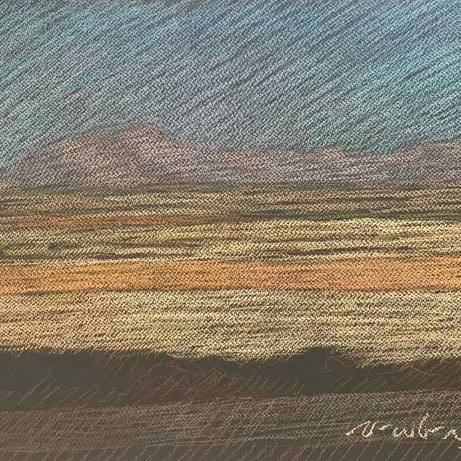 Newberry, Texas Fields in Gold, Mauve, and Dusty Blue. Pastel