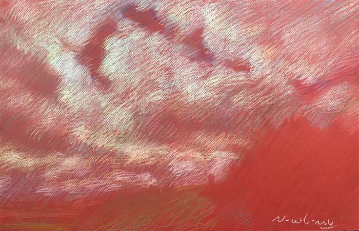 Newberry, Red Sky over Texas, 2020, pastel, 13x18"