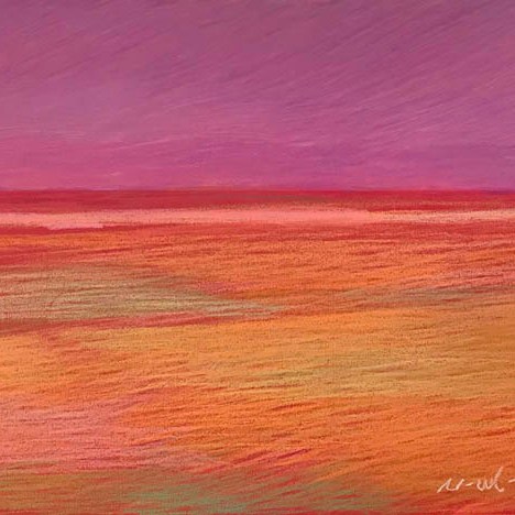 Newberry, Texas Fields, 2020, pastel on red paper, 13x18"