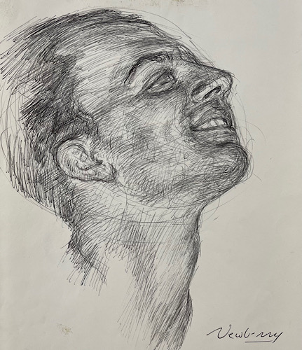 Study Man's Head for Lovers Jumping, ink