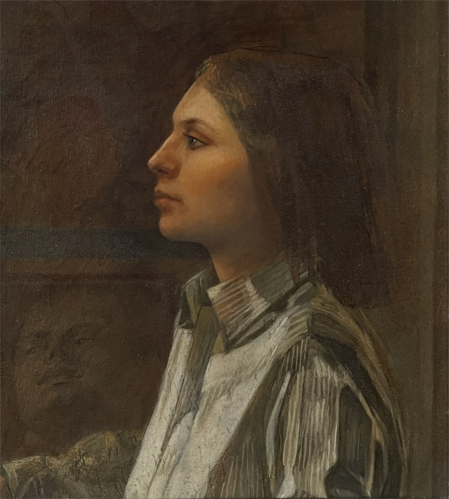 Newberry, Dagny in the Office of the John Galt Line, 1979, oil, 20x18"