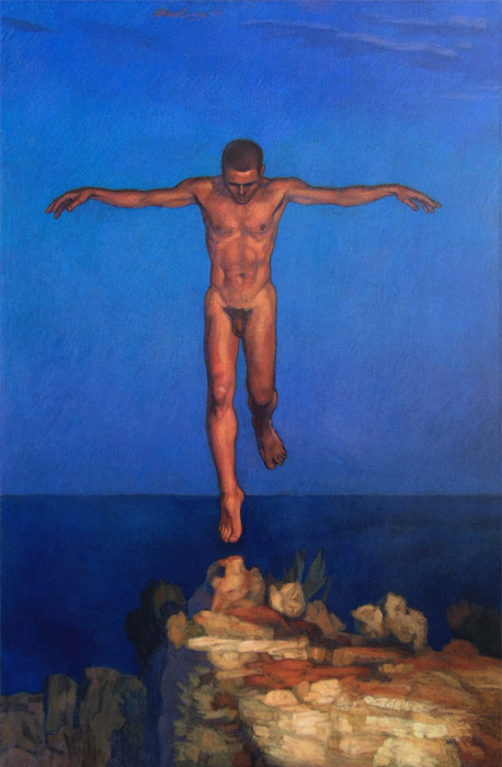 Newberry, Icarus Landing, 2000, acrylic on linen, 55x36"