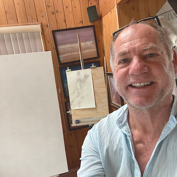 Michael Newberry, about to start on the painting, Creation.