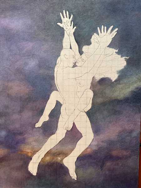 Newberry, Creation, background blocked in, oil on linen, 64x48"