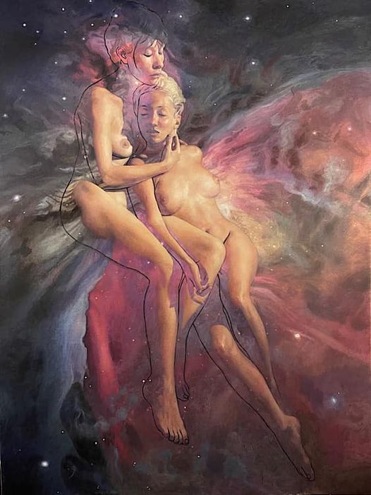 Newberry, The Muses 2, wip, oil on linen, 64x48".