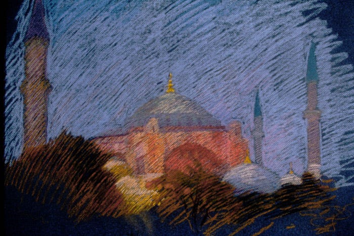 Newberry, Hagia Sofia, 1988, pastel on dark paper, 19x25”.